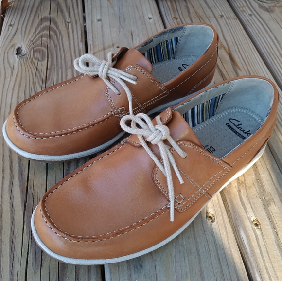 Clarks | Fallston Tan Leather Boat Shoes Cushion Ortholite Men's Size 10 - Picture 6 of 16